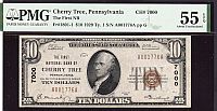 Cherry Tree, PA, 1929T1 $10, Charter #7000, Ch.AU, PMG-55 EPQ, A001776A